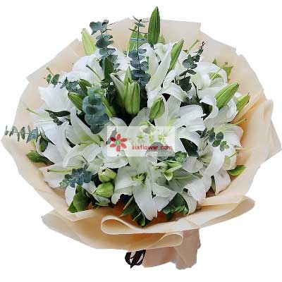 鹰潭9支白色多头百合，祝福你幸福