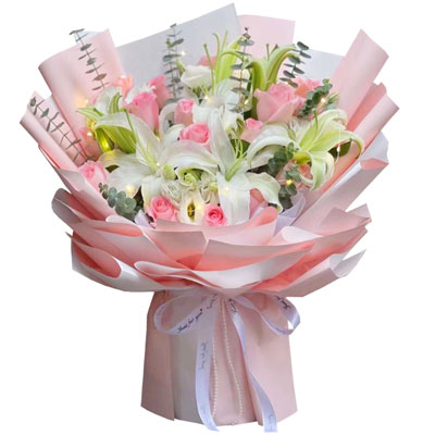鹰潭16朵粉玫瑰百合，感情稳定坚固